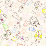 Childe drawing seamless pattern with cute aimals and angel