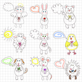 Childe drawing greeting card with cute characters