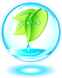 Natural extract. Icon with leaves in a bubble