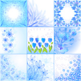 Set of blue floral backgrounds