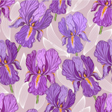 Seamless pattern with a hand drawn purple iris