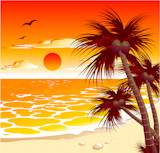 Beautiful tropical seascape with a sunset and palms