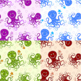 Cute octopus. Set of four seamless patterns