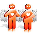 Loving couple and society. Illustration with shiny people icons