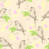 Vintage spring seamless pattern with sparrows