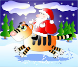 Santa Claus riding on a cute tiger