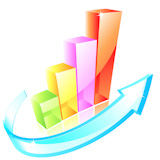 3d color glass graph icon with arrow