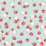 English Rose, Seamless wallpaper pattern with pink roses on blue background, vector illustration