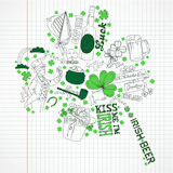 Saint Patrick's Day doodles in the shape of clover with four leaves