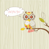 Cute Vector Owl. 'Owl miss you' card