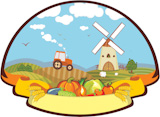 Label with a rural life and vegetables