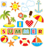 Summer set of stickers made of a fabric