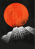 Apocalyptic retro poster. Sunset. Grunge background.
