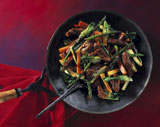 High+angle+view+of+stir+fried+vegetables+in+a+pan