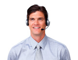 Handsome customer ӥ representatives on a  headset