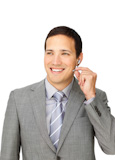 Handsome customer ӥ representative using headset