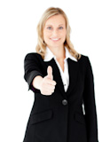 Positive businesswoman with thumb up