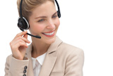 Smiling call center agent