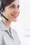 Call centre agent smiling at the camera