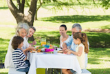 Extended family having lunch in lawn