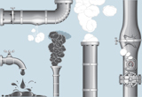 Industrial+elements.Chimney+with+Smog+and+steam+-%2C+damaged+pipeline%2C+cracked+pipe%2C+broken+faucet