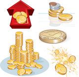 Detailed+vector+Pile+of+gold+coins+and+other+money+theme+symbols.