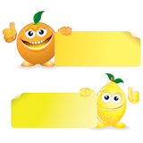 Orange+and+Lemon.+Funny+Fruits+with+Blank+Sign.+Vector+Cartoon+Illustration