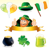 Set+of+icons+and+symbols+for+Patrick%27s+Day+decoration+-+detailed+vector+illustrations+leprechaun+banner%2C+clover%2C+cauldron%2C+irish+flag%2C+balloons%2C+green+hat+and+pint+of+ale