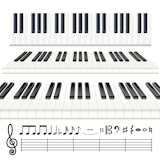Musical+Design+Elements+-+Piano+keys+or+Organ+keyboard+and+all+note+icons