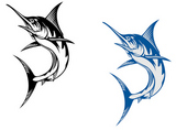 Big+marlin+fish+isolated+on+white+background+in+retro+style