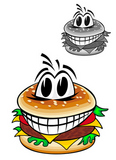Smiling+cartoon+hamburger+isolated+on+white+background+for+fast+food+design