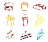 Fast+food+and+snack+symbols+in+cartoon+style