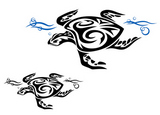 Turtle+in+ocean+water+in+tribal+style+for+tattoo+design