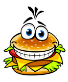 Appetizing+smiling+hamburger+in+cartoon+style+for+fast+food+design