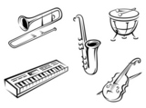 Set+of+musical+instruments+in+silhouette+style+for+entertainment+design