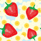 Abstract+background+with+red+strawberry+and+flowers.+Seamless+pattern.+Vector+illustration.