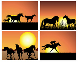 horse+on+sunset+backgrounds+set