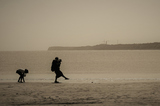 午後の海岸を散歩する女性