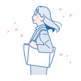 横向きのスーツの女性と桜のイラスト素材